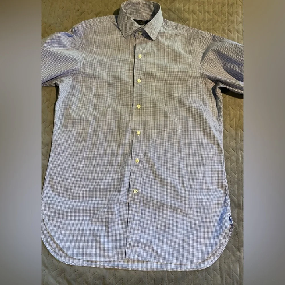 Polo Ralph Lauren button up shirt mens size 15 32-33 white/blue pre-owned cond.